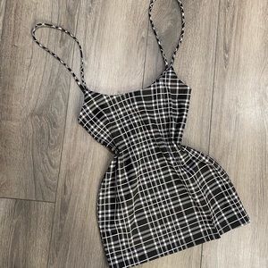 Plaid overall mini dress